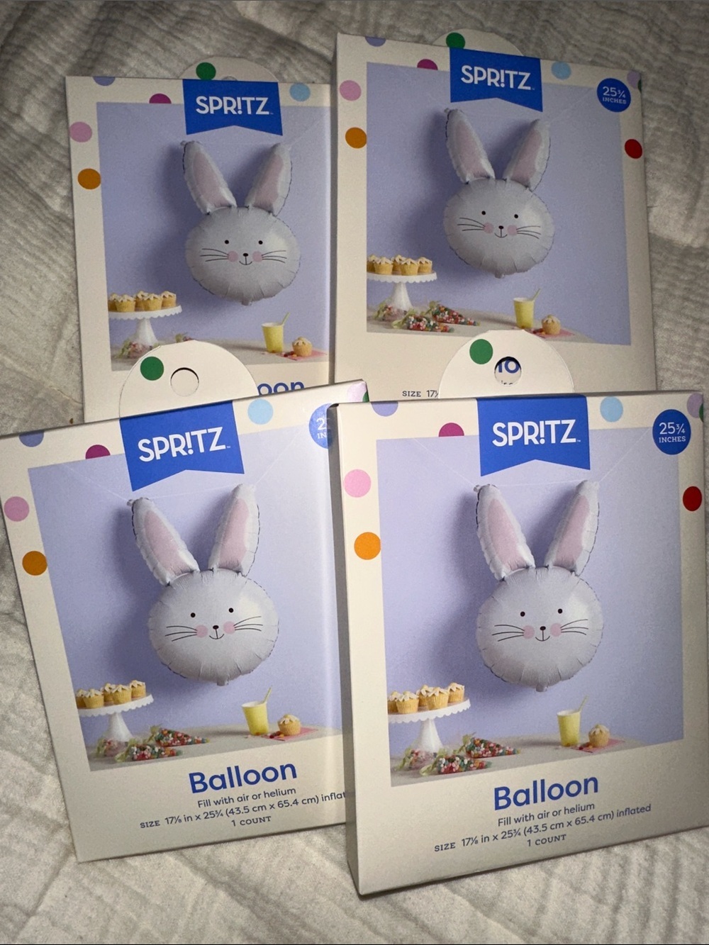 Spritz White Bunny Face Foil Balloons with Pink Ear Accents - Set of 4 Balloons